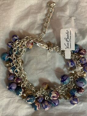 Viva Beads Purple Beaded Charm Bracelet Flannel